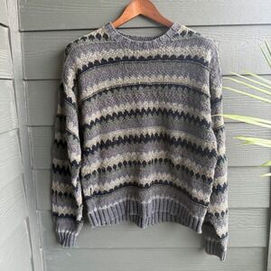Vintage NWT Naturals‎ Wool Blend Fair Isle Sweater Men's L Gray Grandpa Knit